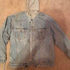 Jean jacket with gray hood